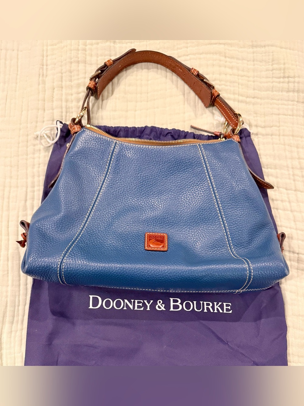 Dooney & Bourke Blue Leather Hobo with Brown Trim